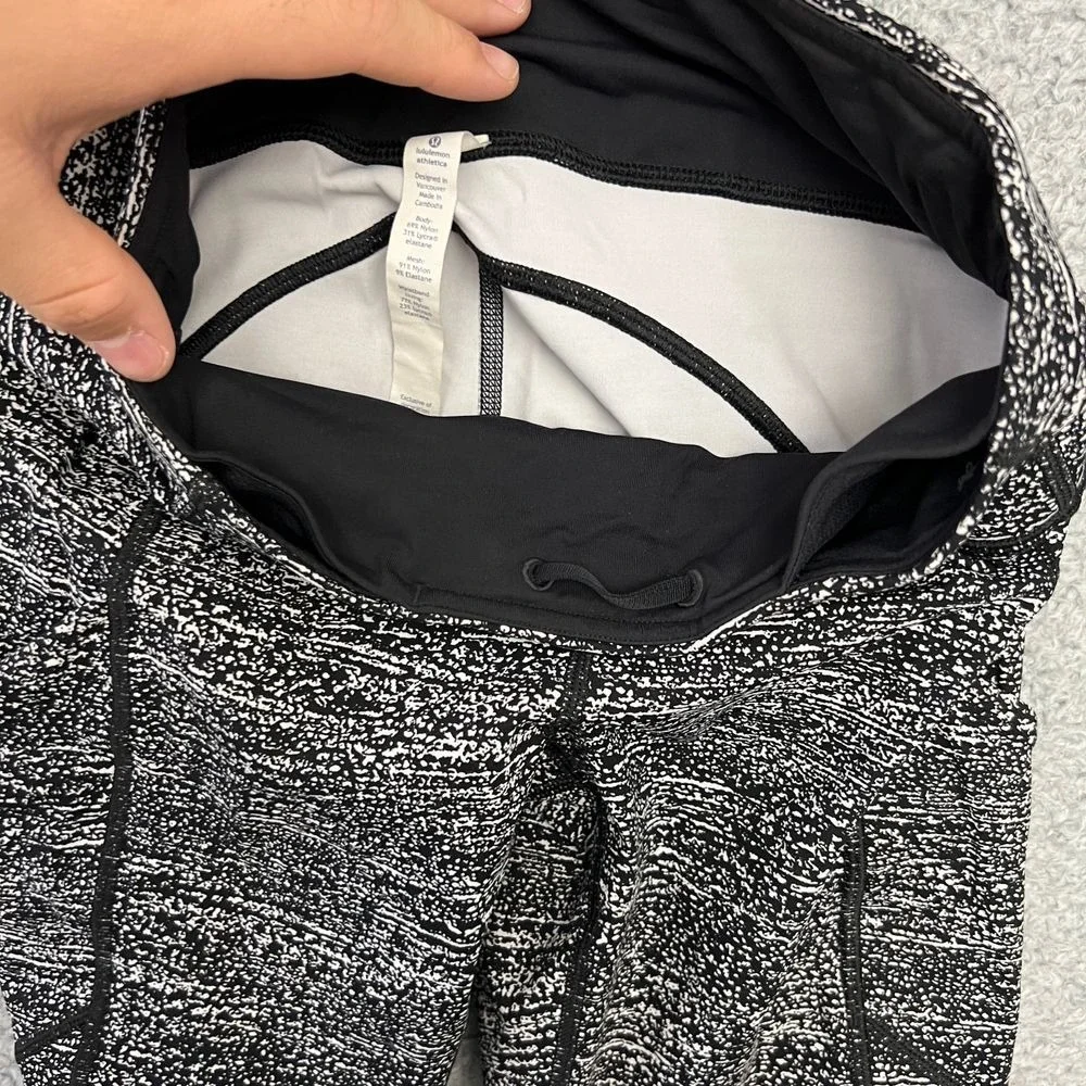 Lululemon Speed Up‎ Tight Women 4 Black White Excellent Mesh Pocket Leggings